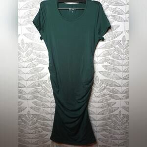 Quince Ruched Midi Dress Tencel Lyocell Green Stretch Jersey
